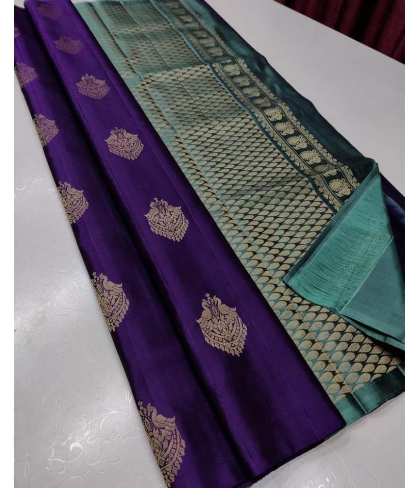     			Vividvibe Pack of 1 Kanjivaram Silk Self Design Saree With Blouse Piece ( Purple )