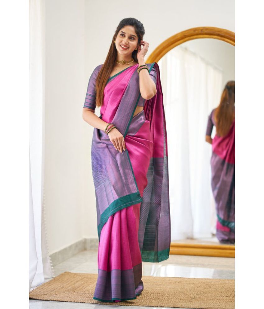     			Vividvibe Pack of 1 Kanjivaram Silk Self Design Saree With Blouse Piece ( Pink )