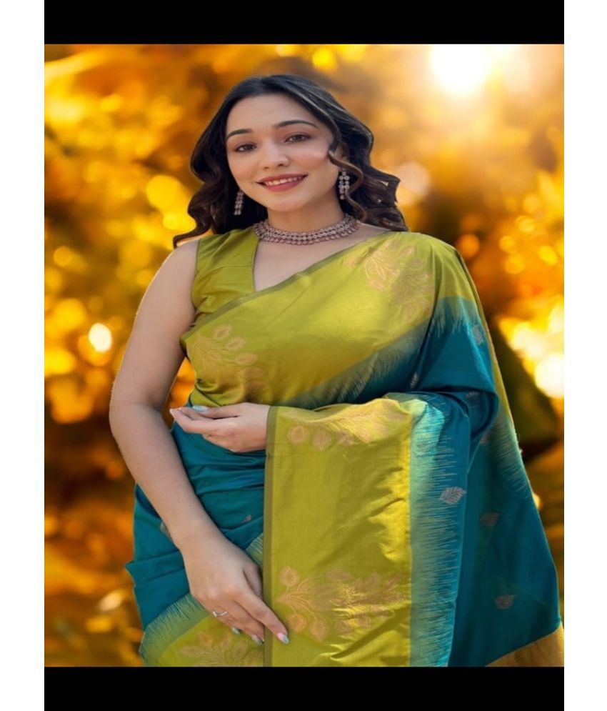     			Vividvibe Pack of 1 Kanjivaram Silk Self Design Saree With Blouse Piece ( Green )