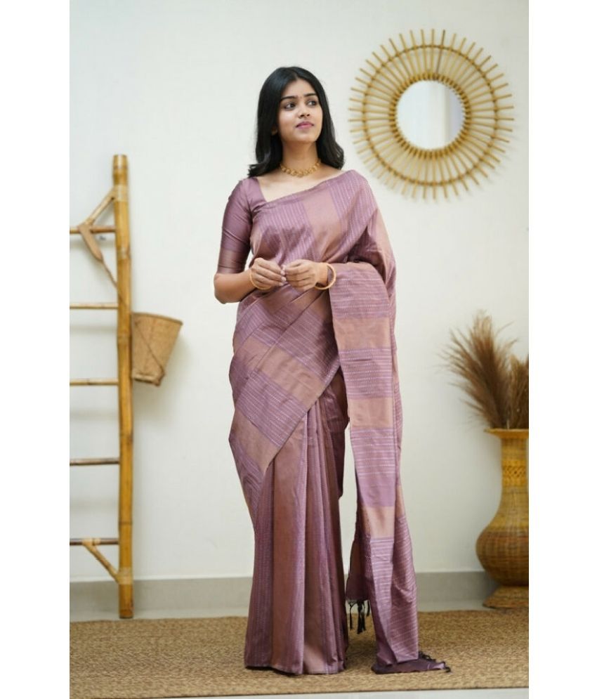     			Vividvibe Pack of 1 Kanjivaram Silk Self Design Saree With Blouse Piece ( Pink )