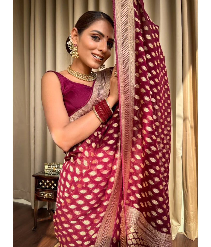     			Vividvibe Pack of 1 Kanjivaram Silk Self Design Saree With Blouse Piece ( Maroon )