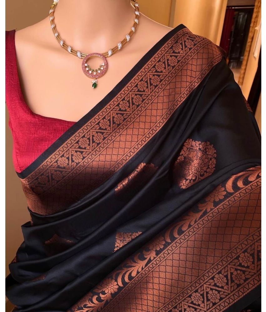     			Vividvibe Pack of 1 Kanjivaram Silk Self Design Saree With Blouse Piece ( Black )