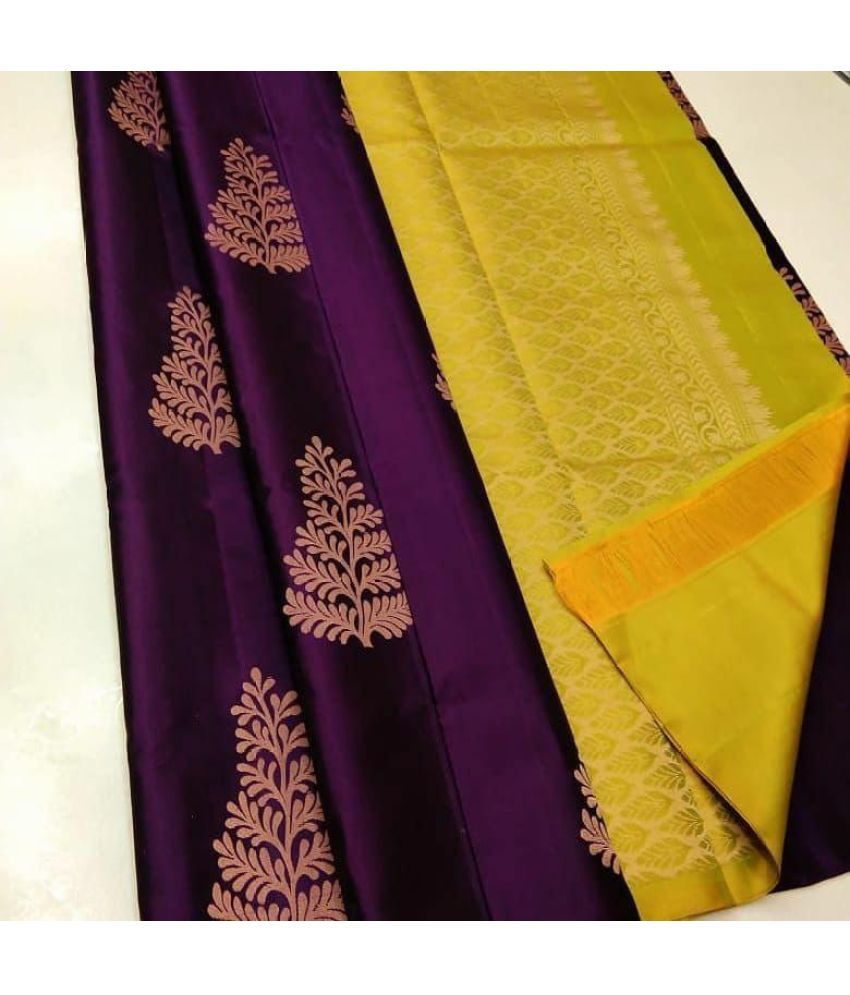     			Vividvibe Pack of 1 Kanjivaram Silk Self Design Saree With Blouse Piece ( Purple )