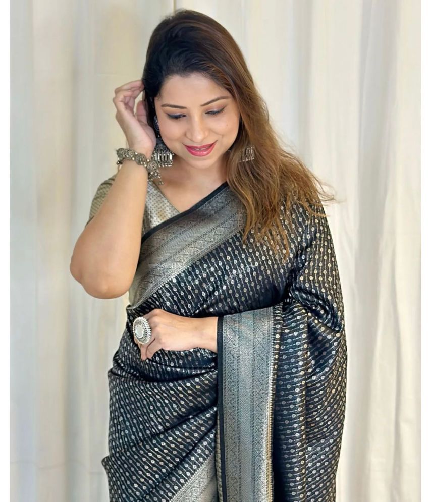     			Vividvibe Pack of 1 Kanjivaram Silk Self Design Saree With Blouse Piece ( Grey )