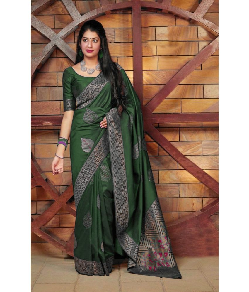     			Vividvibe Pack of 1 Kanjivaram Silk Self Design Saree With Blouse Piece ( Green )