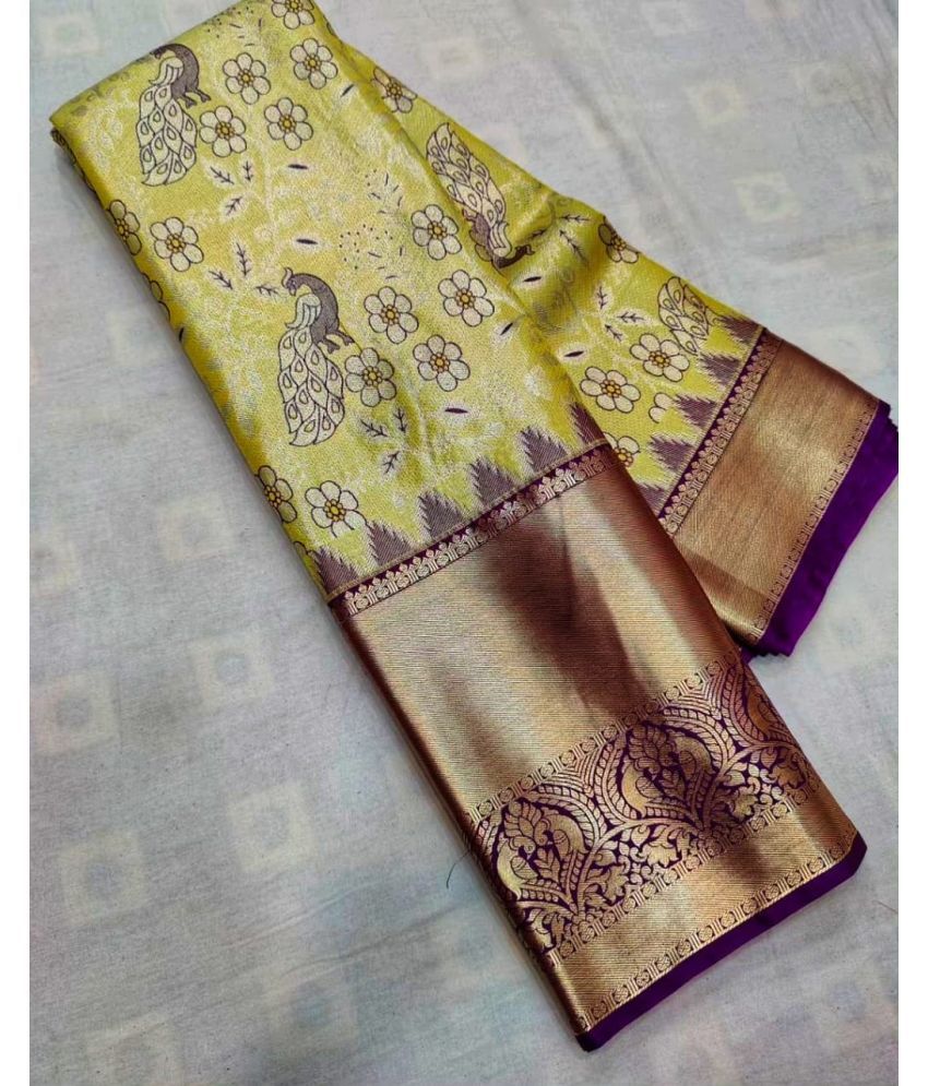     			Vividvibe Pack of 1 Kanjivaram Silk Self Design Saree With Blouse Piece ( Yellow )