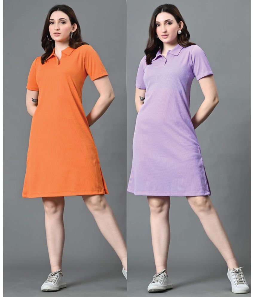     			Christy World Lycra Solid Knee Length Women's T-shirt Dress - Multicolor 4 ( Pack of 2 )