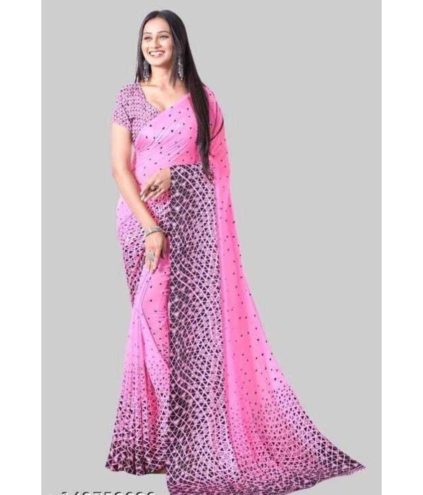     			JIHANA FAB Pack of 1 Georgette Printed Saree With Blouse Piece ( Pink )