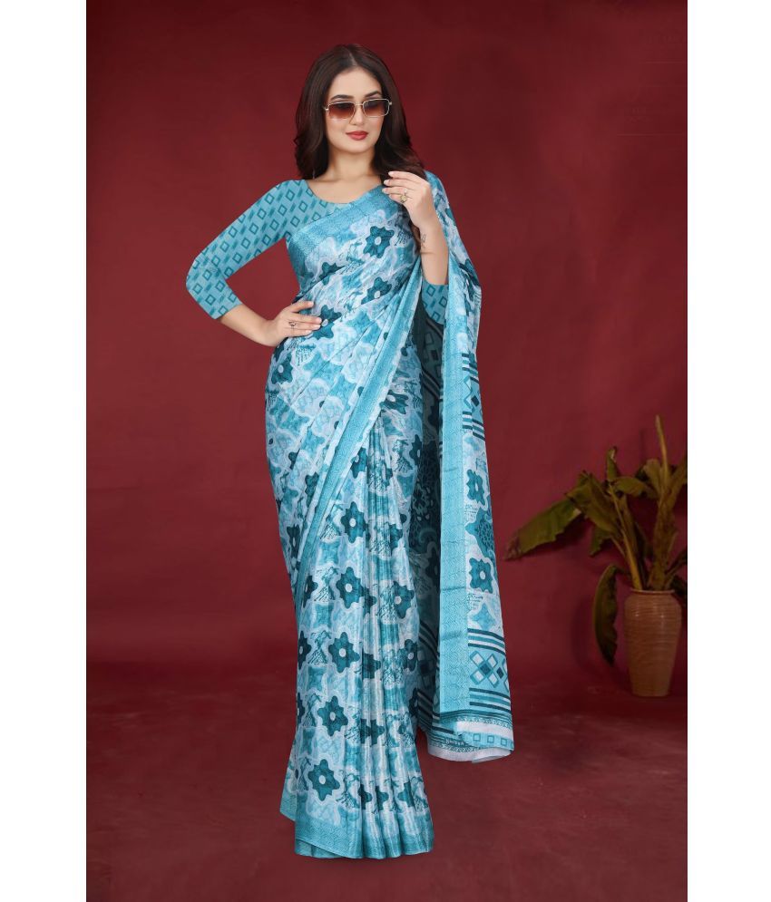     			JIHANA FAB Pack of 1 Chiffon Printed Saree With Blouse Piece ( Blue )