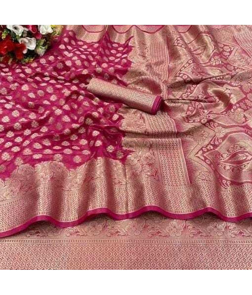     			JIHANA FAB Pack of 1 Organza Woven Saree With Blouse Piece ( Pink )