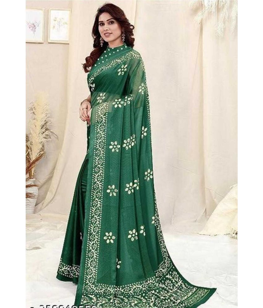     			JIHANA FAB Pack of 1 Georgette Printed Saree With Blouse Piece ( Green )