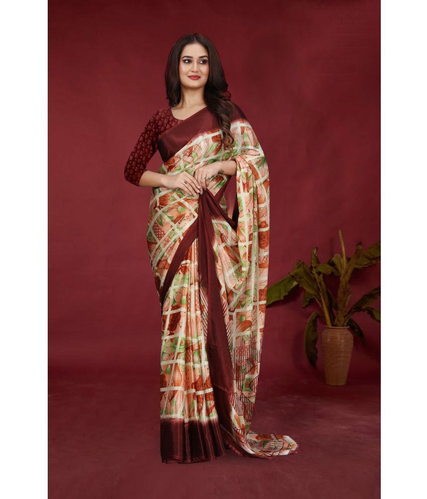     			JIHANA FAB Pack of 1 Chiffon Printed Saree With Blouse Piece ( Brown )