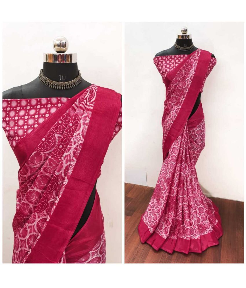     			JIHANA FAB Pack of 1 Chiffon Printed Saree With Blouse Piece ( Red )