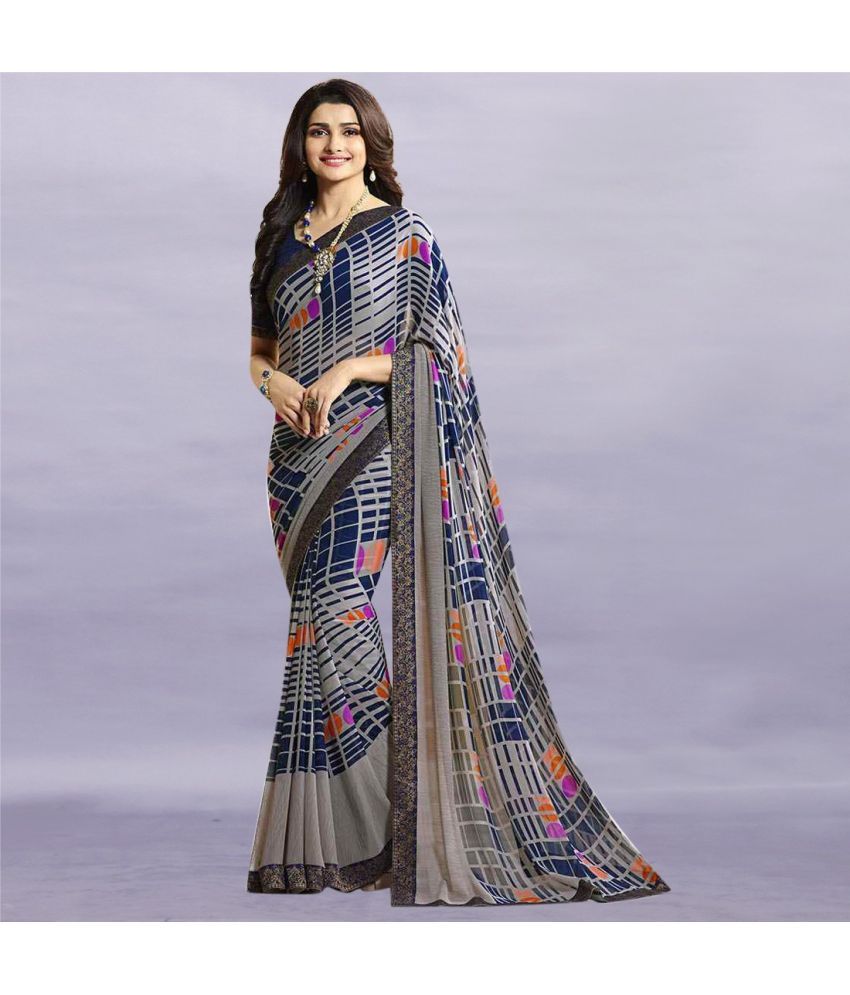     			PHORIA STYLE Pack of 1 Georgette Printed Saree With Blouse Piece ( Blue )