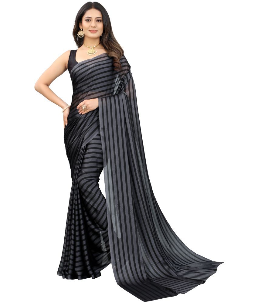     			PHORIA STYLE Pack of 1 Silk Striped Saree With Blouse Piece ( Black )