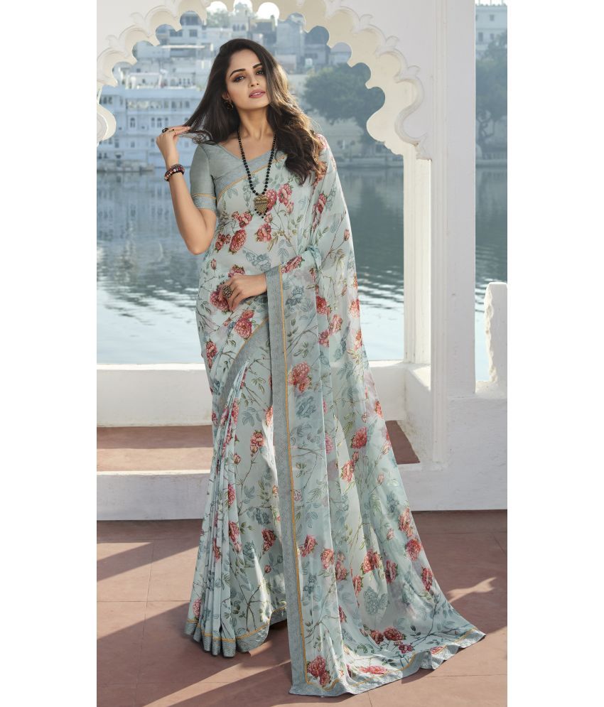     			PHORIA STYLE Pack of 1 Chiffon Printed Saree With Blouse Piece ( Light Blue )