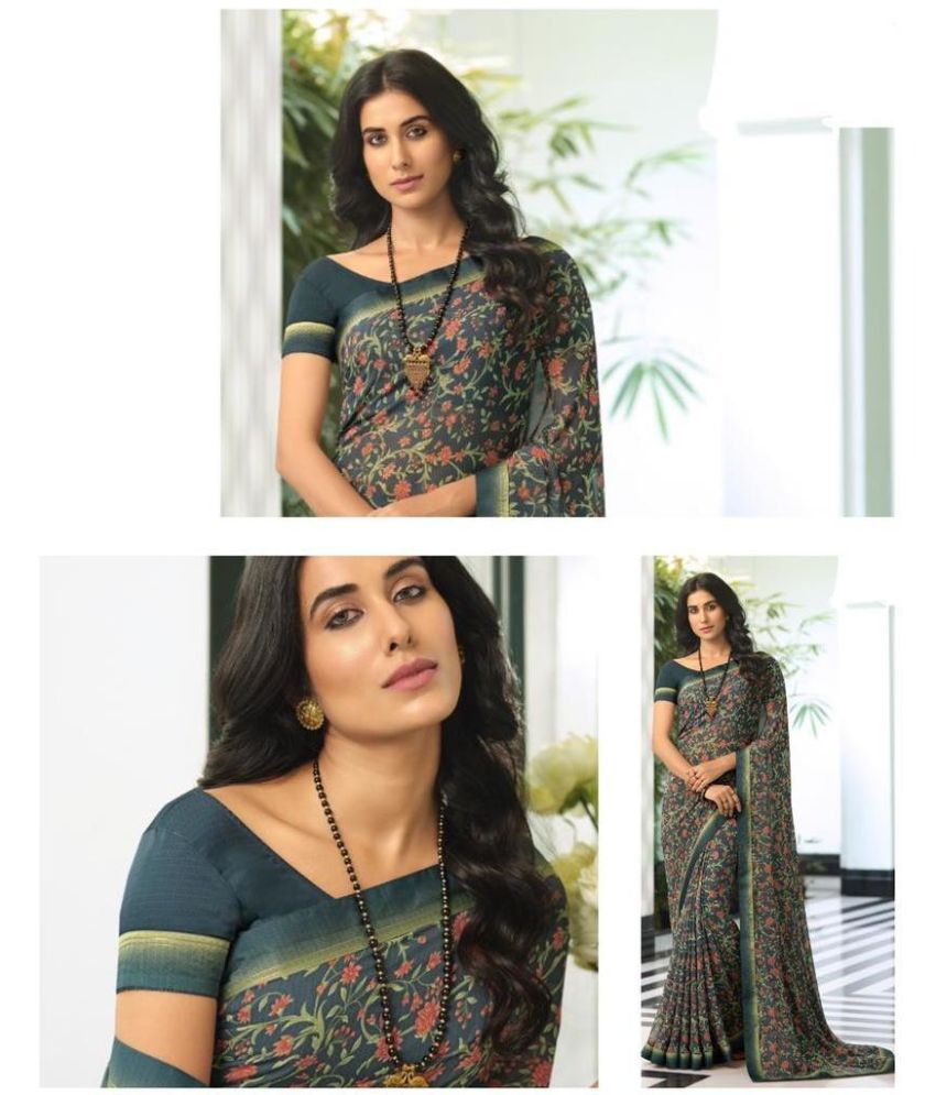     			PHORIA STYLE Pack of 1 Georgette Printed Saree With Blouse Piece ( Green )