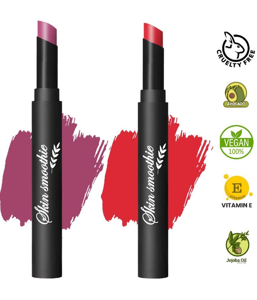     			SKIN SMOOTHIE Long Lasting Crayon Lipstick, Hot Red & Rose Pink, 2.5g, (Pack of 2)