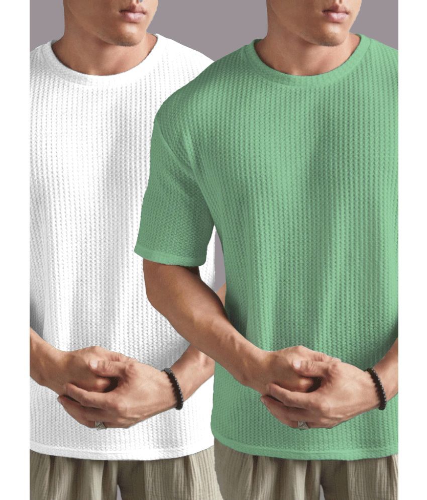     			ADORATE Cotton Blend Regular Fit Self Design Half Sleeves Men's Round T-Shirt - Sea Green ( Pack of 2 )