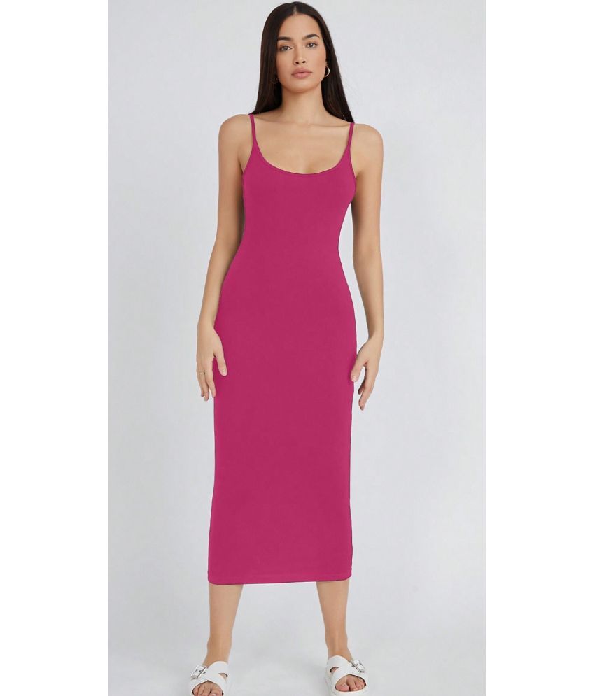     			Aahwan Polyester Solid Midi Women's Bodycon Dress - Pink ( Pack of 1 )