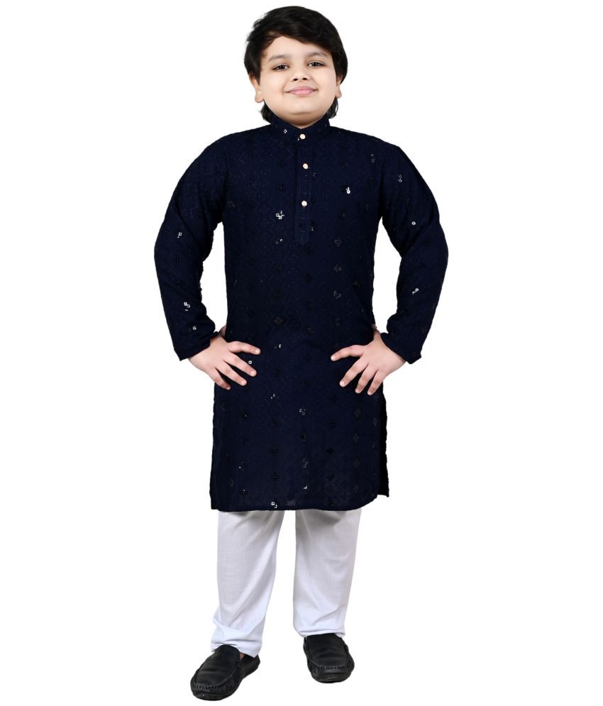     			Arshia Fashions Boys Cotton Blend Sequined - Pattern Kurta Pyjama Set ( Blue , Pack of 1 )