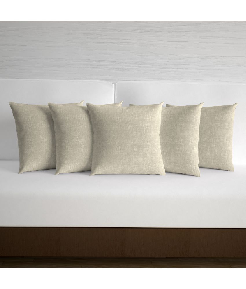     			DIVINE CASA Set of 5 Polyester Textured Square Cushion Cover (40X40)cm - Beige