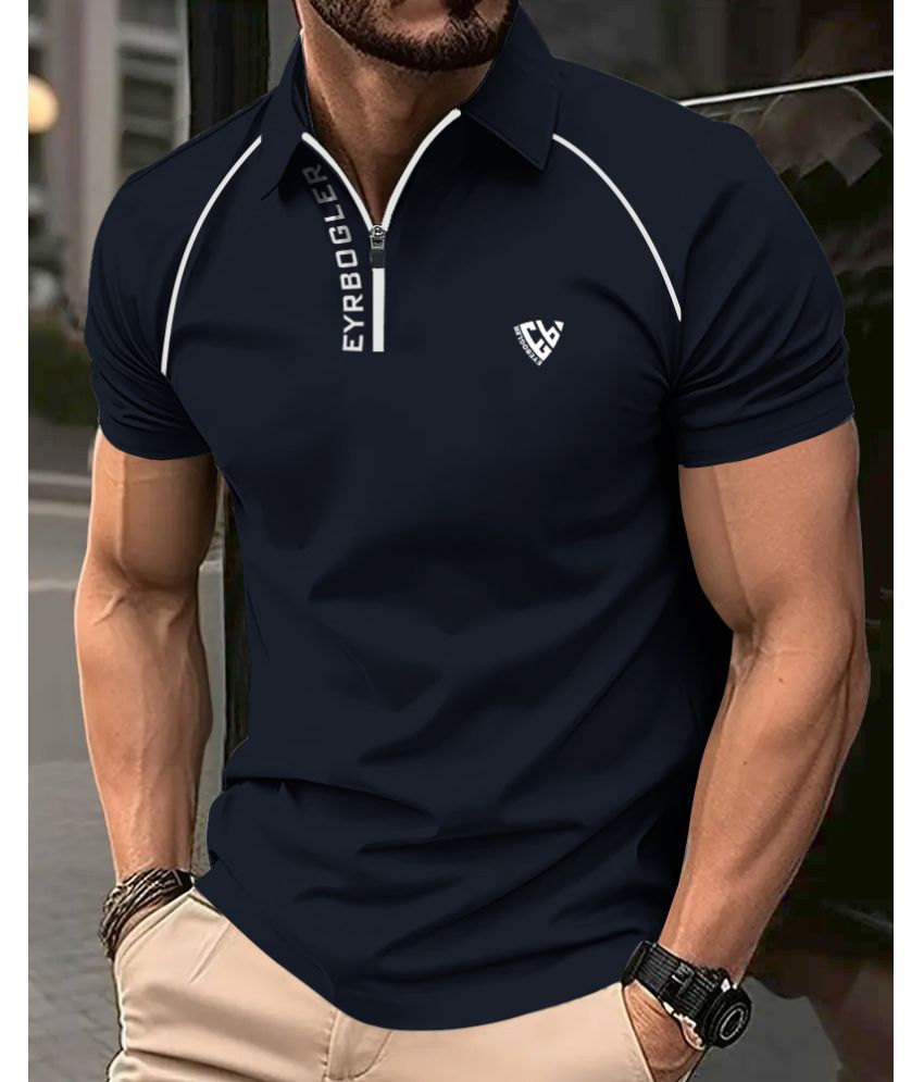     			Eyebogler Pack of 1 Polyester Regular Fit Printed Half Sleeves Men's Polo T Shirt ( Navy Blue )