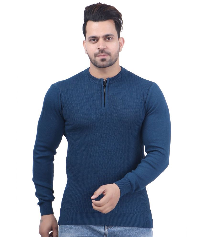     			FEVERFEW Cotton Blend Round Neck Men's Full Sleeves Pullover Sweater - Navy ( Pack of 1 )