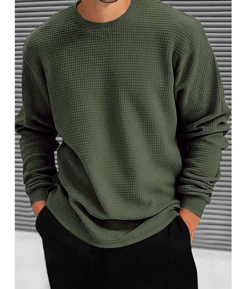     			HISCRAVES Cotton Blend Oversized Fit Self Design Full Sleeves Men's Round T-Shirt - Green ( Pack of 1 )