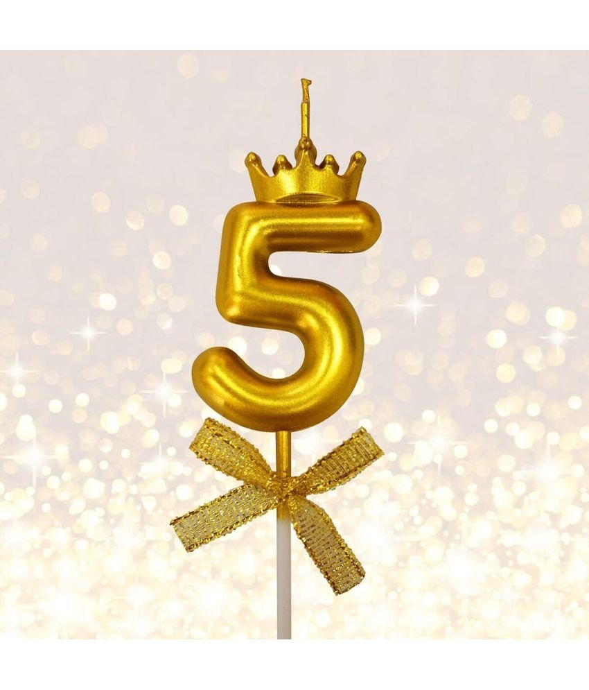     			Partybooms Number 4 Cake Decoration Candle with Crown for Birthday, Wedding, Engagement, Valentines Day, Theme Party, Bachelorette Celebration 1 Pc Gold (4)