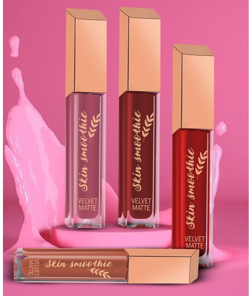     			SKIN SMOOTHIE Liquid Matte Lipstick Red Edition, Long Lasting & Smudge Proof, 1.5ml Each, (Pack of 4)