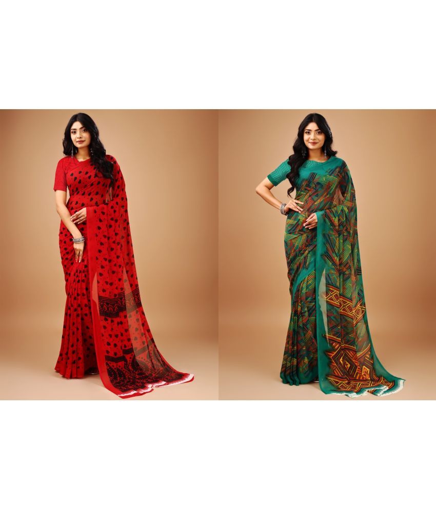     			Vibhagyaa Chiffon Printed Saree With Blouse Piece ( Multicolor , Pack of 2 )