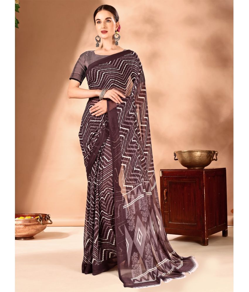     			Vibhagyaa Chiffon Printed Saree With Blouse Piece ( Brown , Pack of 1 )