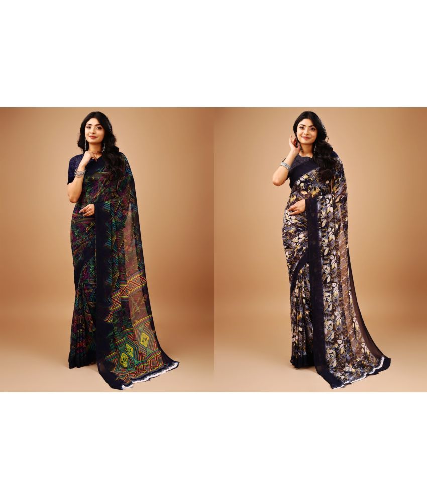     			Vibhagyaa Chiffon Printed Saree With Blouse Piece ( Multicolor , Pack of 2 )