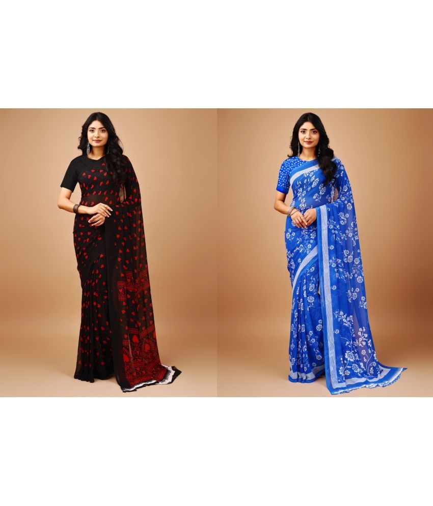     			Vibhagyaa Chiffon Printed Saree With Blouse Piece ( Multicolor , Pack of 2 )