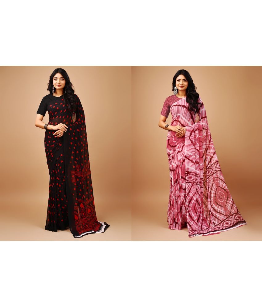     			Vibhagyaa Chiffon Printed Saree With Blouse Piece ( Multicolor , Pack of 2 )