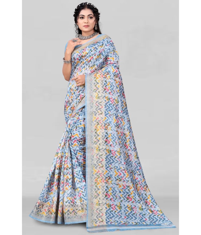     			Vibhagyaa Cotton Blend Self Design Saree With Blouse Piece ( Light Blue , Pack of 1 )