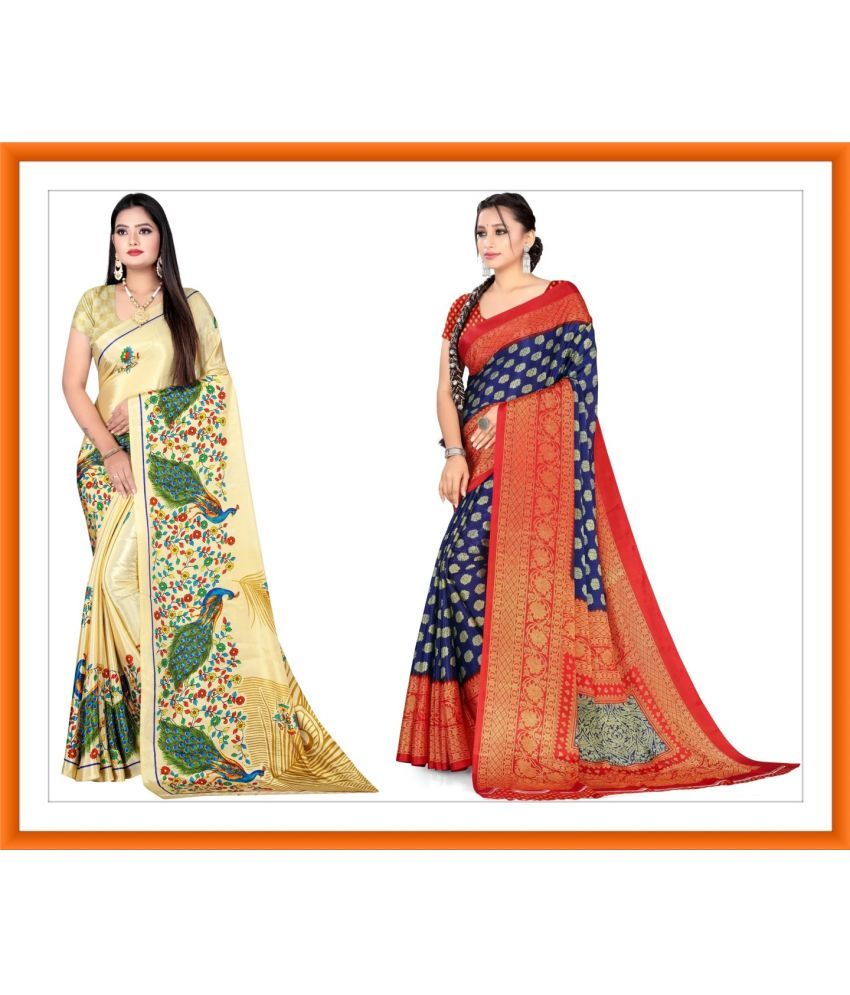     			Vibhagyaa Crepe Printed Saree With Blouse Piece ( Multicolor , Pack of 2 )