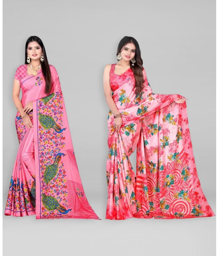     			Vibhagyaa Crepe Printed Saree With Blouse Piece ( Pink , Pack of 2 )