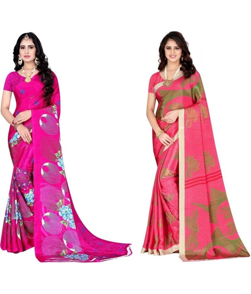     			Vibhagyaa Crepe Printed Saree With Blouse Piece ( Multicolor , Pack of 2 )