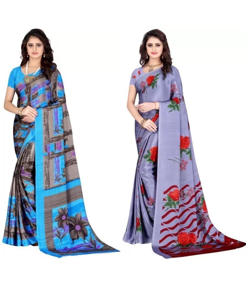     			Vibhagyaa Crepe Printed Saree With Blouse Piece ( Multicolor , Pack of 2 )