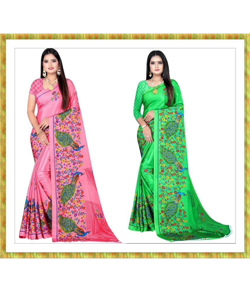     			Vibhagyaa Crepe Printed Saree With Blouse Piece ( Multicolor , Pack of 2 )