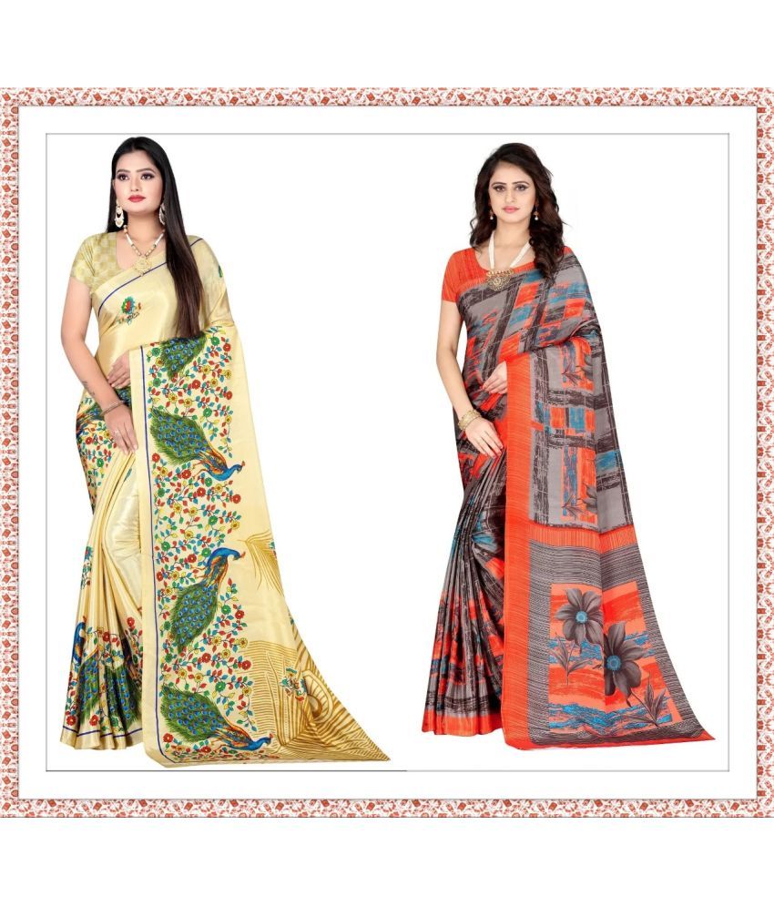     			Vibhagyaa Crepe Printed Saree With Blouse Piece ( Multicolor , Pack of 2 )