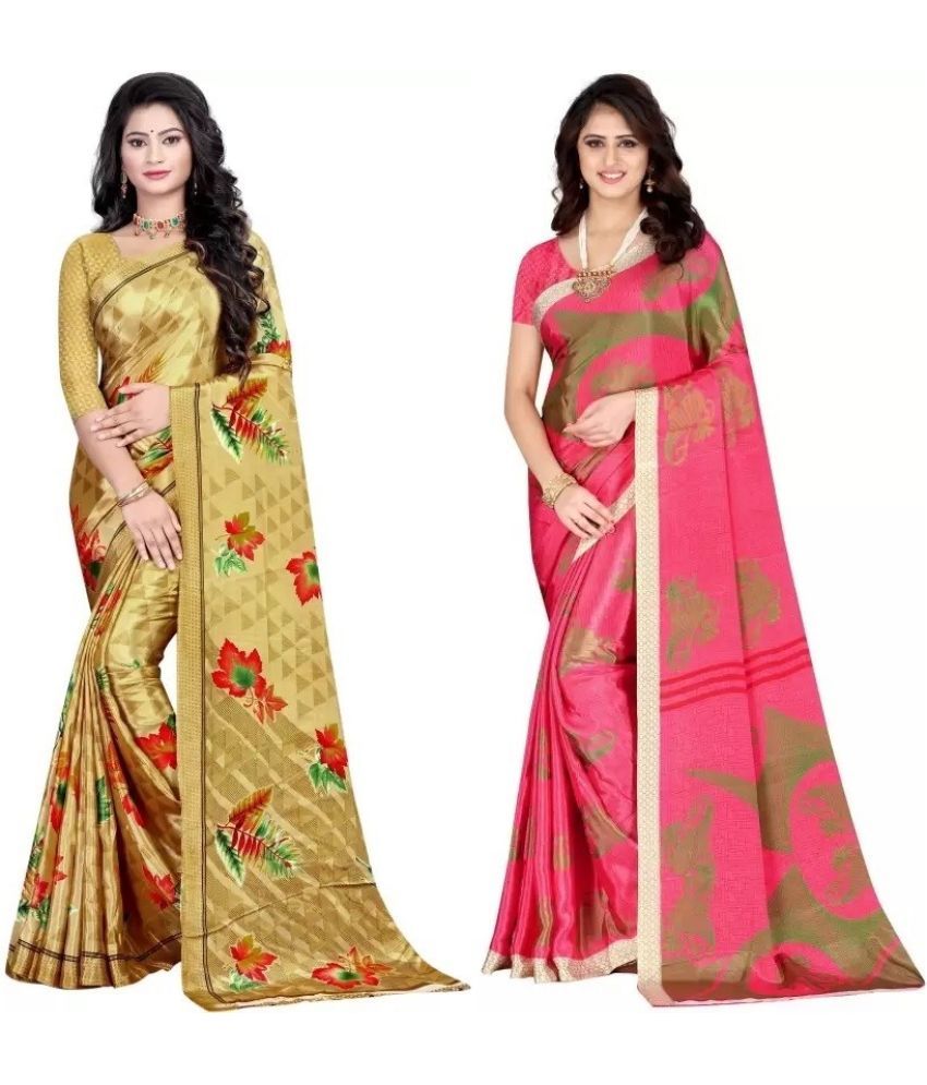     			Vibhagyaa Crepe Printed Saree With Blouse Piece ( Multicolor , Pack of 2 )