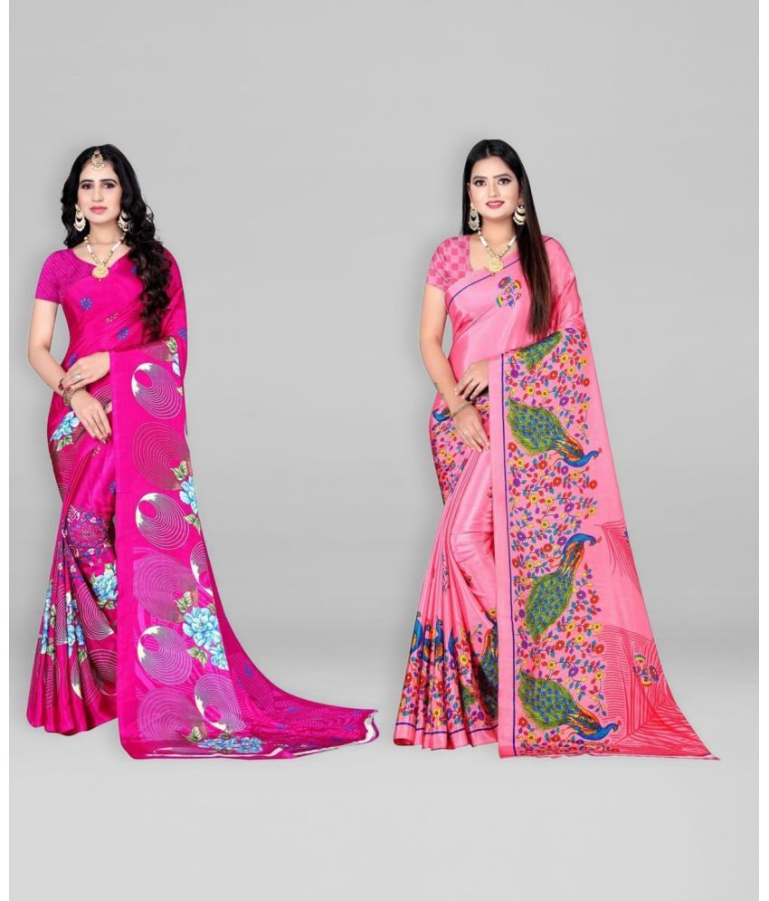     			Vibhagyaa Crepe Printed Saree With Blouse Piece ( Pink , Pack of 2 )