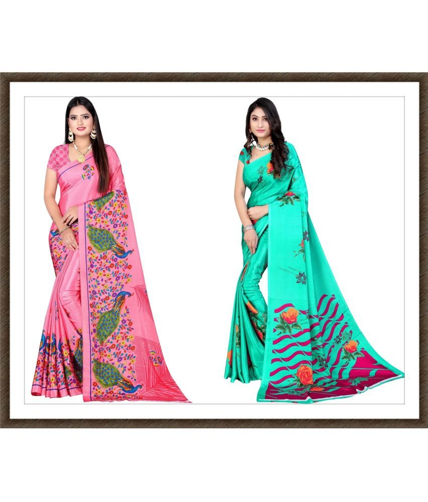     			Vibhagyaa Crepe Printed Saree With Blouse Piece ( Multicolor , Pack of 2 )