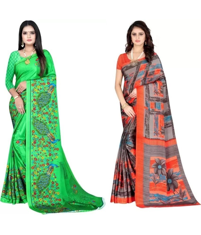     			Vibhagyaa Crepe Printed Saree With Blouse Piece ( Multicolor , Pack of 2 )