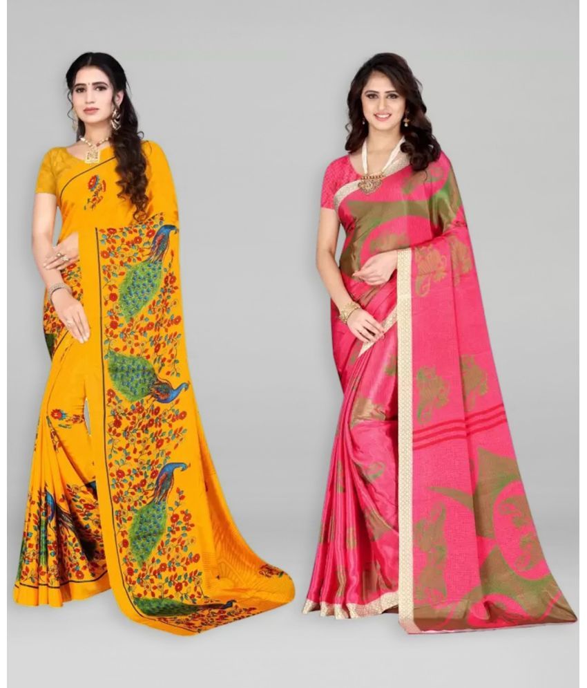     			Vibhagyaa Crepe Printed Saree With Blouse Piece ( Multicolor , Pack of 2 )