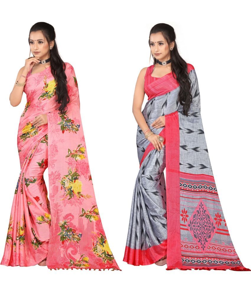     			Vibhagyaa Crepe Printed Saree With Blouse Piece ( Multicolor , Pack of 2 )