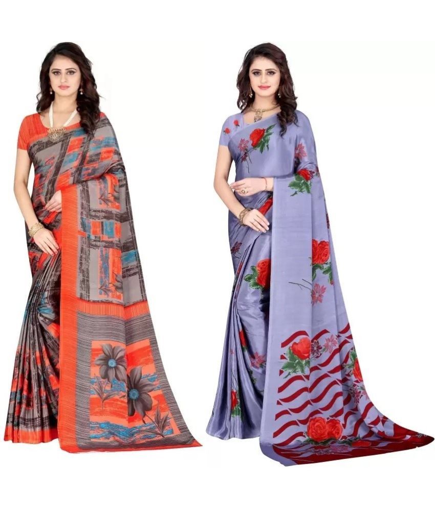     			Vibhagyaa Crepe Printed Saree With Blouse Piece ( Grey , Pack of 2 )